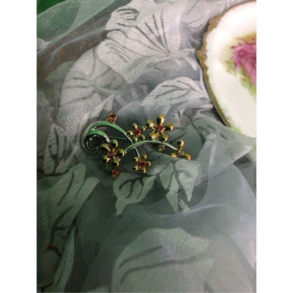 Artisan Silver Gold & Orange Floral Brooch Pin SO PRETTY! - Picture 8 of 16